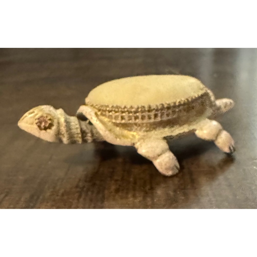Vintage Florenza Turtle Pincushion Gold Tone Metal Rhinestone Eye Velvet Shell